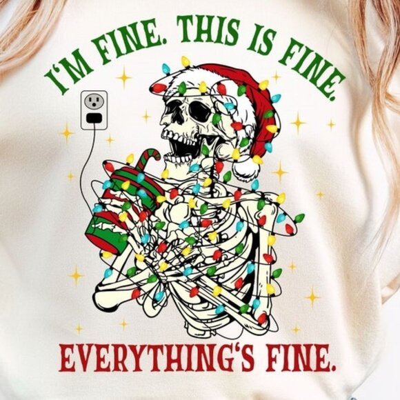 Christmas Skeleton T-Shirt, I'm Fine This Is Fine Everything T-Shirt - Picture 2 of 5